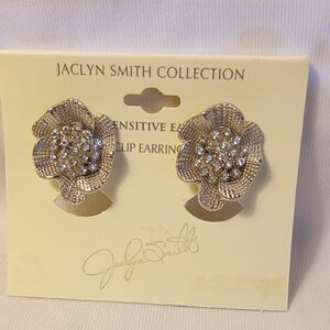 Silver Crystal Flower Clip-On Earrings